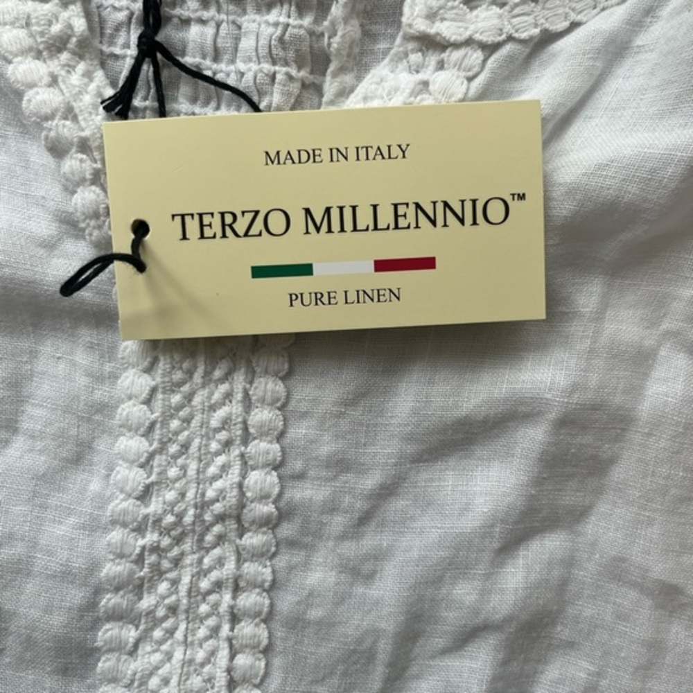 Terzo Millennio white linen‎ tunic blouse made in Italy NWT - Picture 4 of 6